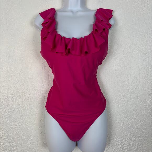 J. Crew Ruffle Scoopback One-Piece Swimsuit NWT Size 8 - Picture 2 of 5